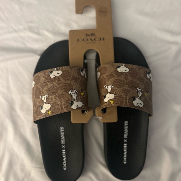 Coach Black and Brown Snoopy Slide Sandals - Picture 1 of 4